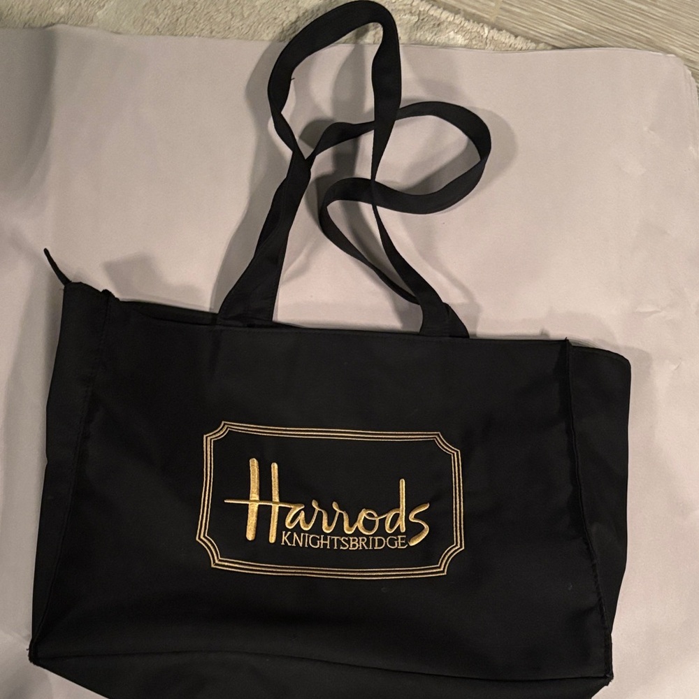 Harrods Black Tote with Gold Logo large size
